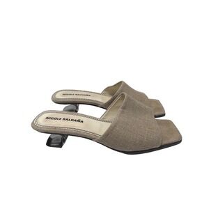 Nicole Saldana Sara‎ Square Toe Mules Beige Linen